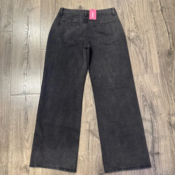 Edikted Charcoal Wide Leg Jeans size medium women nwt black washed - Picture 9 of 12